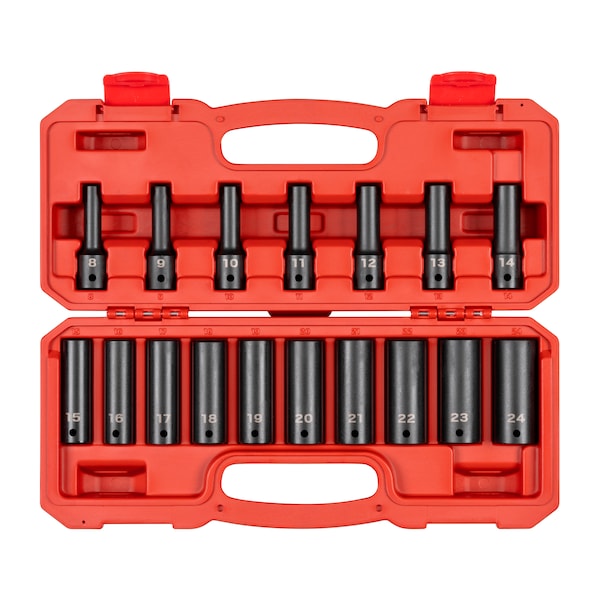 1/2 Inch Drive Deep 12-Point Impact Socket Set, 17-Piece (8 - 24 mm)